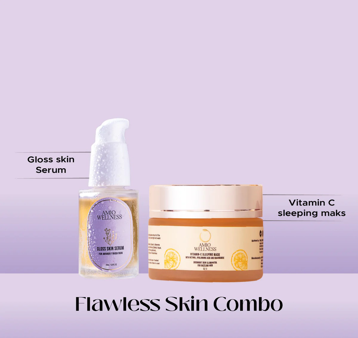 Flawless skin combo | Gloss skin serum for mirror finish skin 30ml | Vitamin C sleeping mask 50gm | Pack of 2